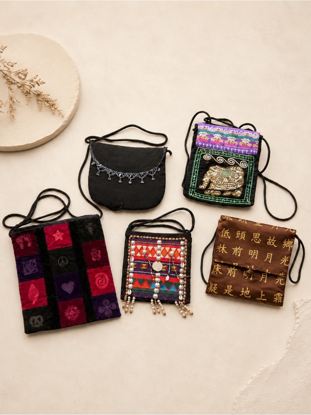 Vintage 90s European Boho Mini Bag Set of 5